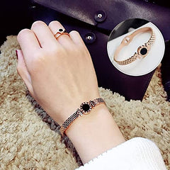 Yellow Chimes Bracelet for Women Stainless Steel Rose Gold Plated Statement Style Black Circle Design Kadaa Bracelet for Women and Girls.