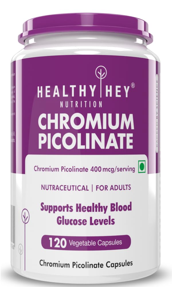 HealthyHey Nutrition Chromium Picolinate -Support Glucose Metabolism (High Absorption) 120 Vegan Safe Capsules, Non-GMO, Gluten Free