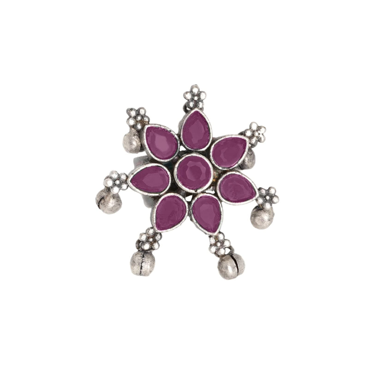 TEEJH Raishala Pink Stone Silver Oxidised Ring