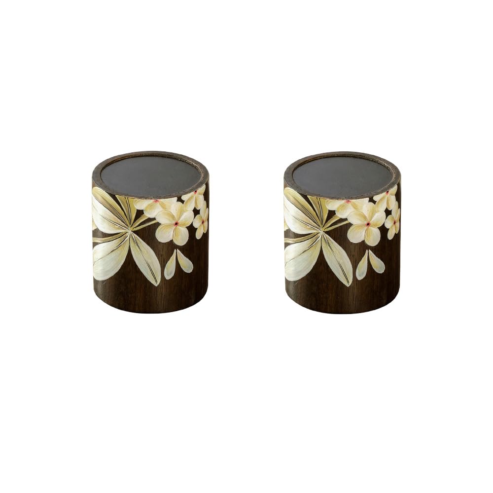 Ellementry Frangipani Wooden Candle Holder (Small) | Dining Table Decorative| Centerpiece for Home, Office, Living Room & Party | Tealight Holder for Wedding Decoration | Diwali Decor (Pack of 2)
