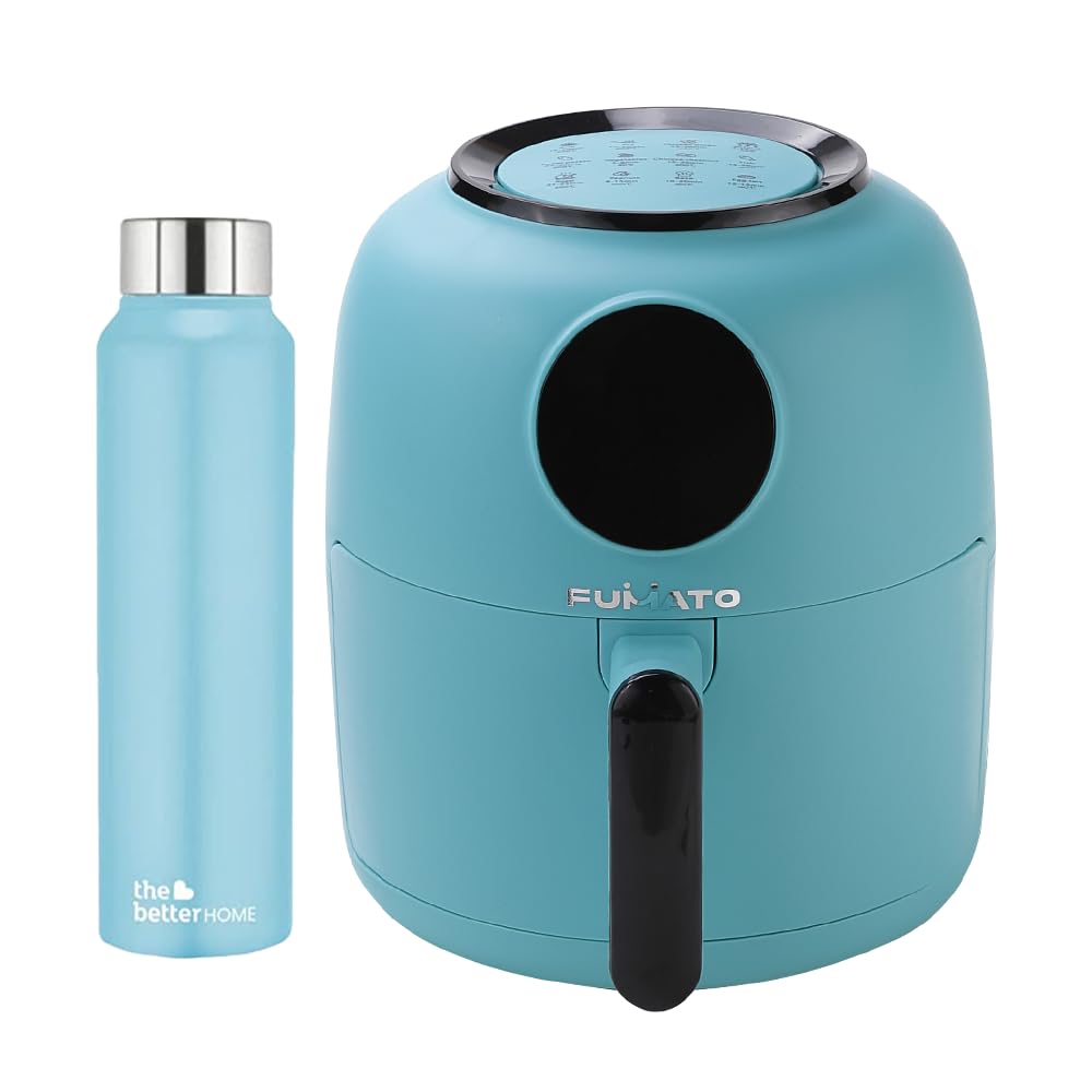 The Better Home FUMATO Aerochef Air fryer With Digital Touchscreen Panel 4.5L Light Blue & Stainless Steel Water Bottle 1 Litre Blue