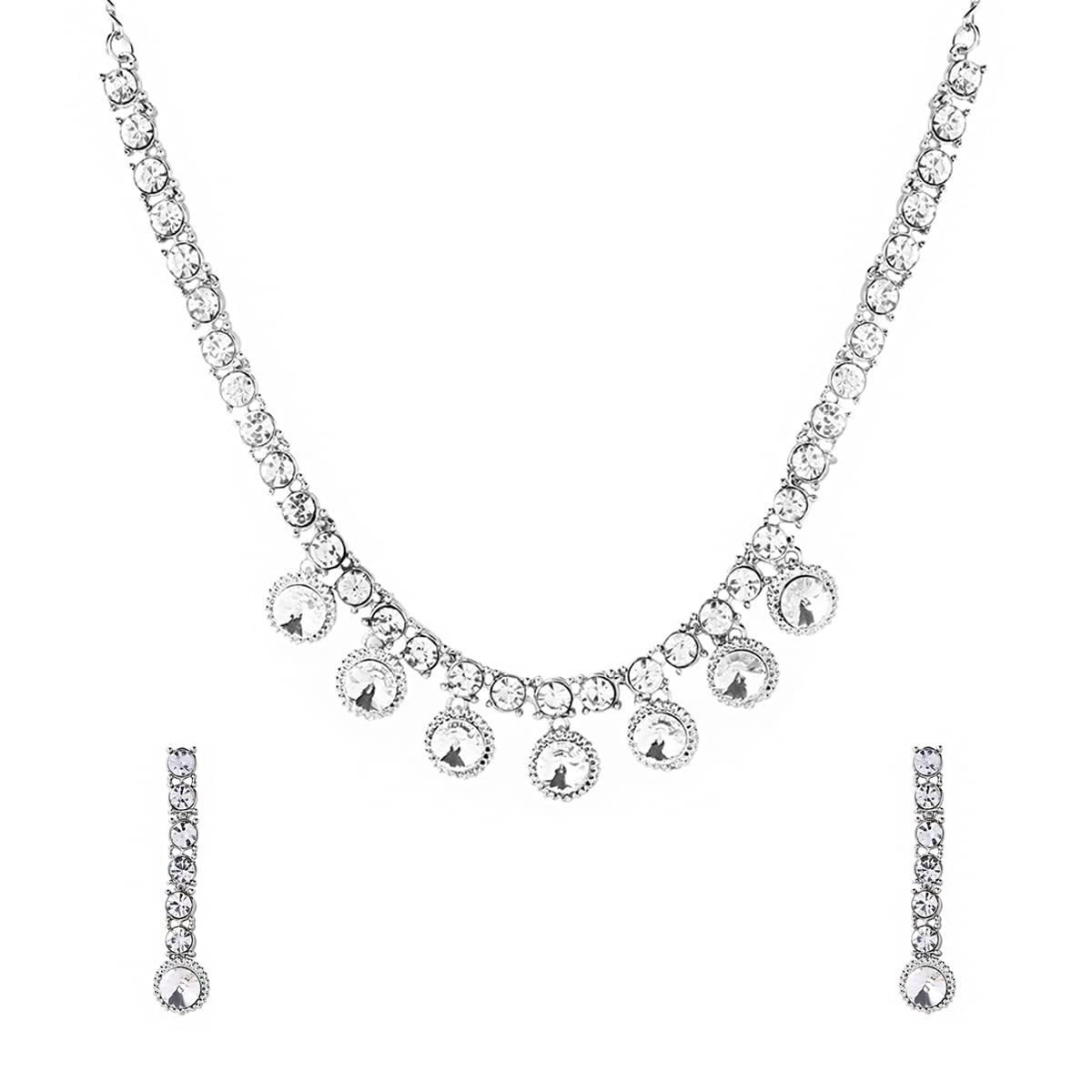 Yellow Chimes Jewellery Set for Women and Girls Crystal Bridal Jewellery Set for Wedding | White Stone Bridal Jewellery Set | Birthday Gifts For Women Valentine Gift for Girls