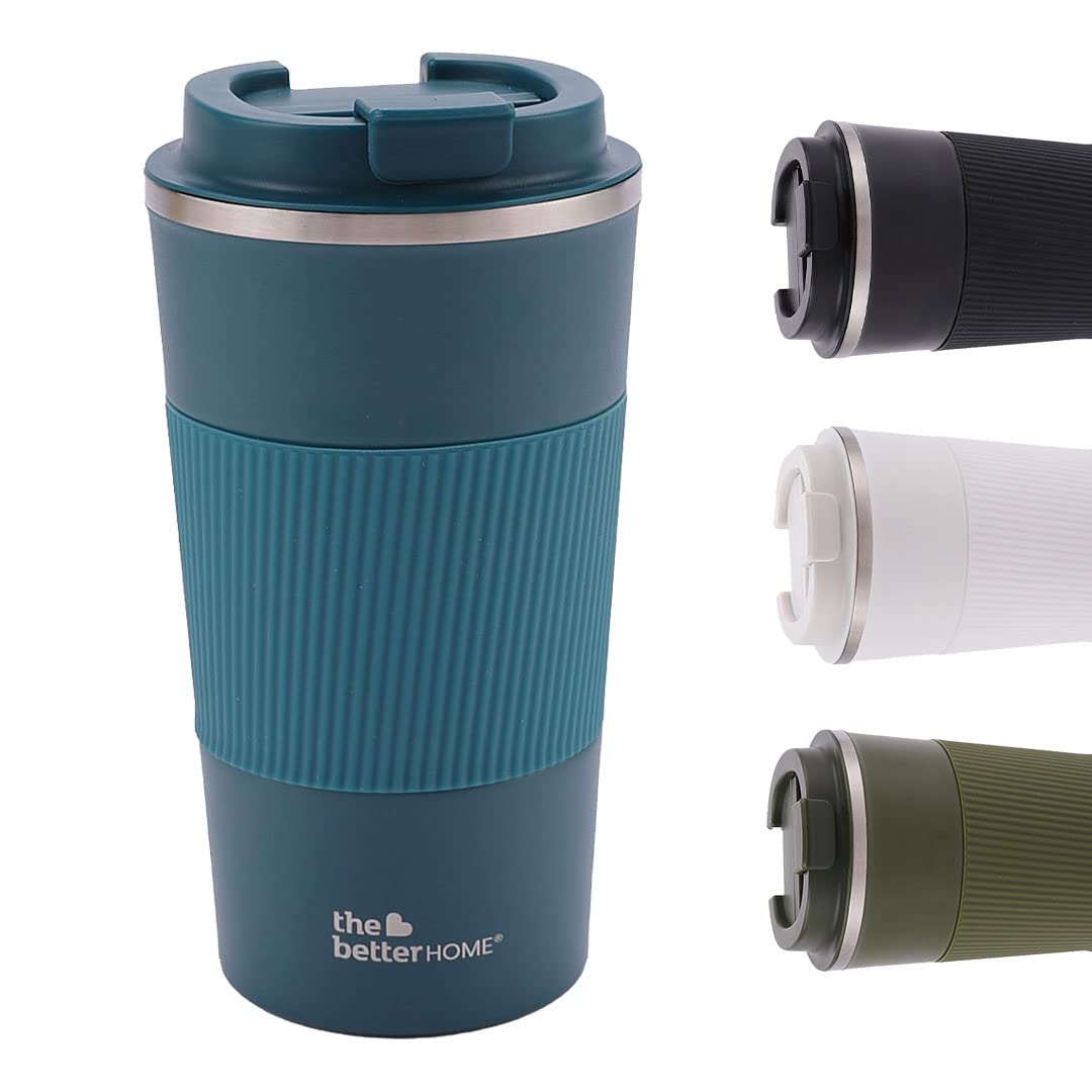 The Better Home Insulated Coffee Mug with Lid and Sleeve (510ml) | Double Wall Insulated Stainless Steel Mug for Coffee & Tea | Hot and Cold Tumbler | Coffee Mug with Lid for Home & Office (Blue)