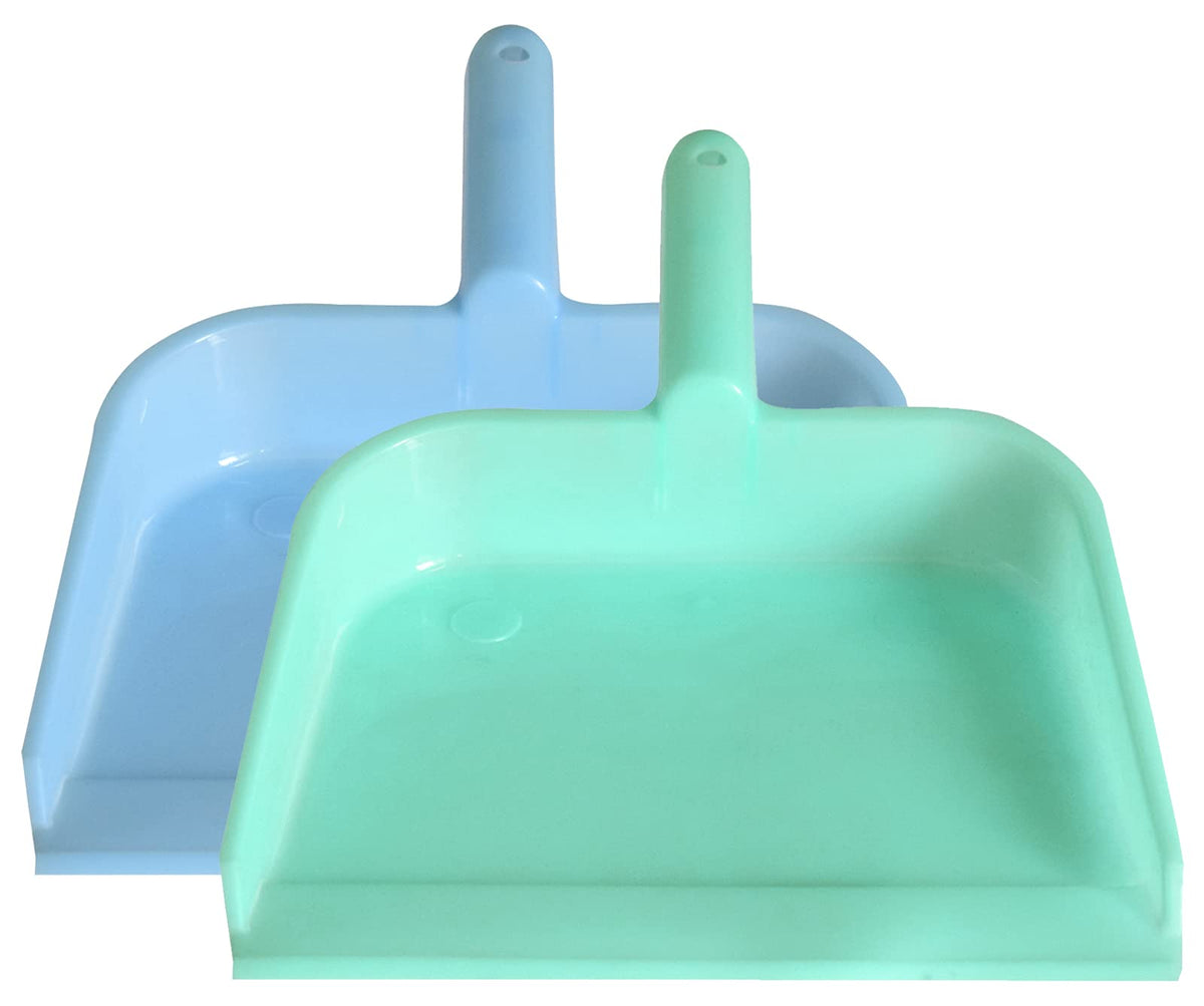 Kuber Industries Plastic Lightweight 10" Dustpan With Comfort Grip Handle for Easy Sweep Broom, Pack of 2 (Blue & Green)