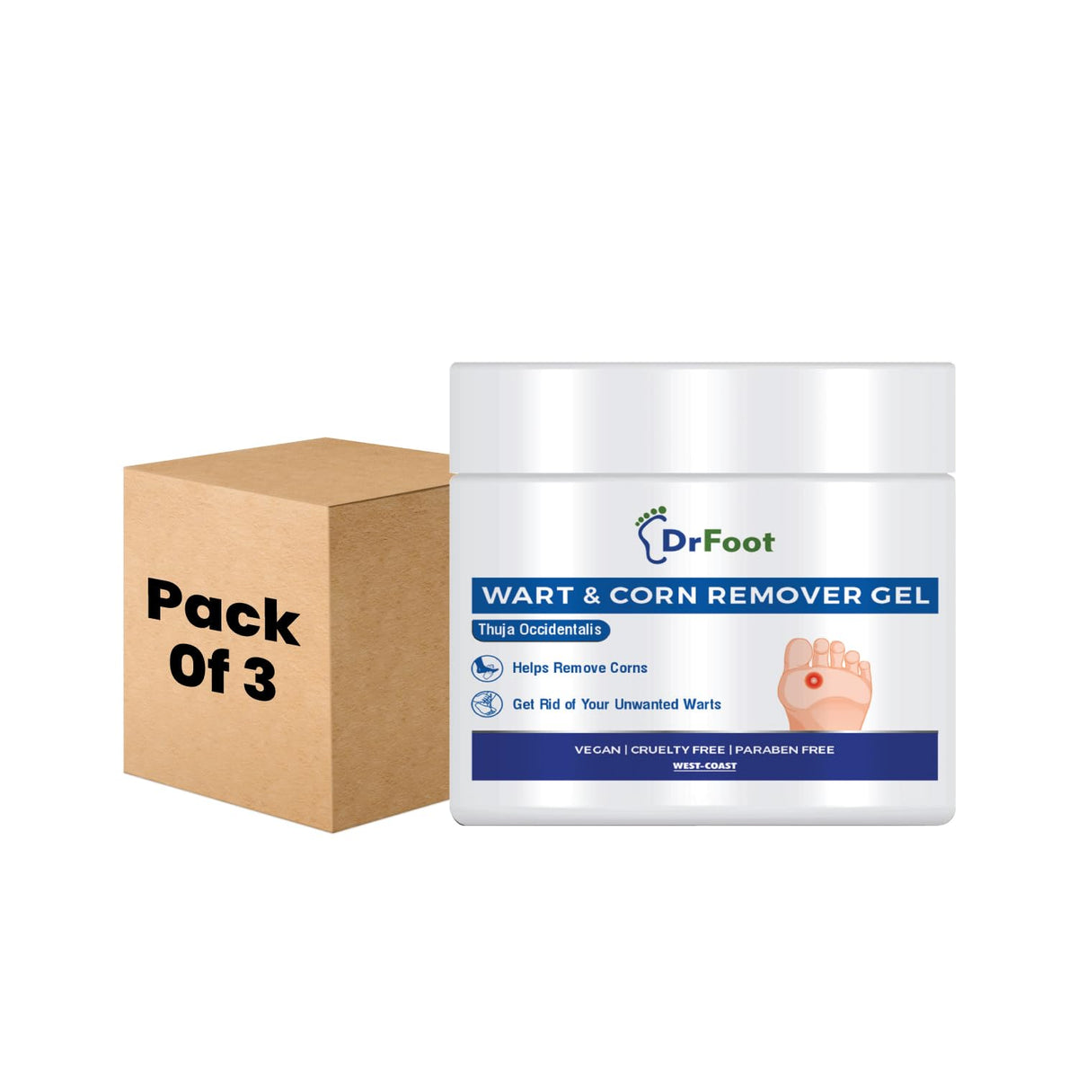 Dr Foot Wart & Corn Remover Gel Helps to remove toughest Wart and Corn with Natural Thuja Occidentalis - 50gm (Pack of 3)