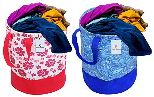 Kuber Industries Printed 2 Pieces Waterproof Canvas Laundry Bag, Toy Storage, Laundry Basket Organizer 45 L (Pink & Blue) CTKTC134639