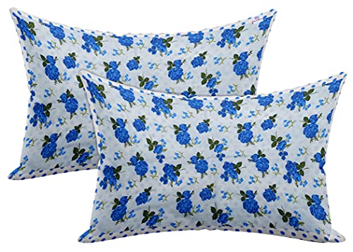 Heart Home Set of 2 Flower Design Soft & Smooth Cotton Pillow Cover 18 x 28 inch (Blue), Full (HS_37_HEARTH020237)