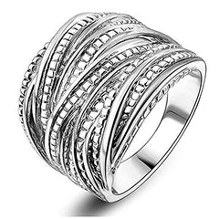 Yellow Chimes Intertwined Crossover Statement Fashion Band Silver Plated Ring for Women and Girls