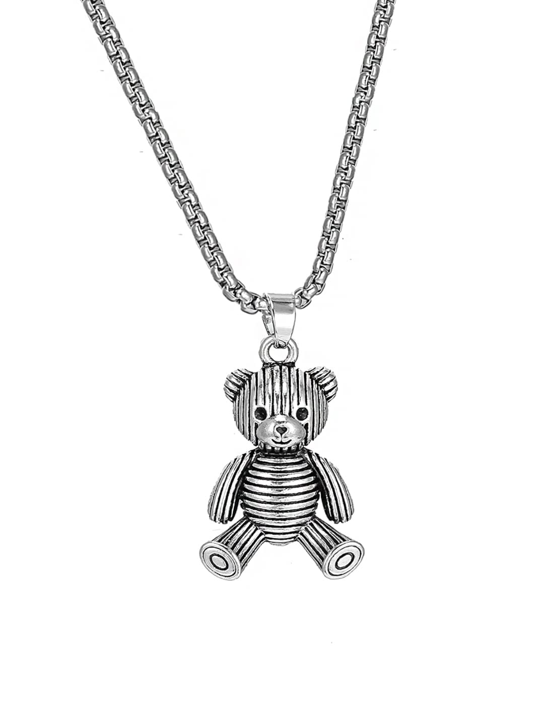 Yellow Chimes Chain Pendant for Girls Silver Chain Pendant Fashion Stainless Steel Teddy Bear Locket Chain Pendant for Women and Girls