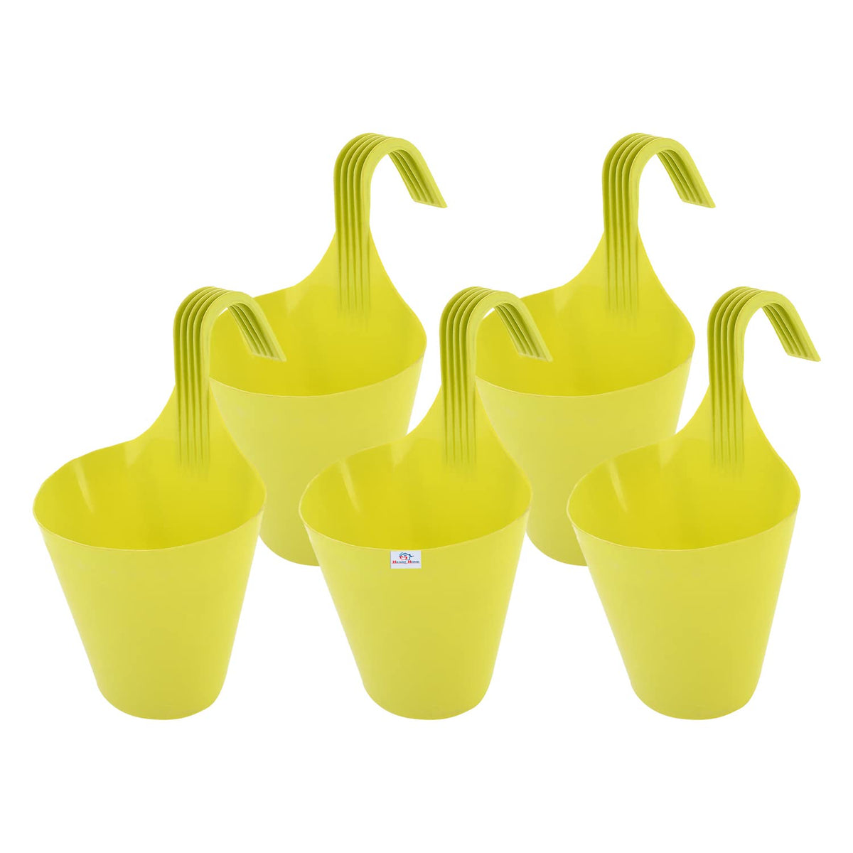 Heart Home Hanging Flower Pot|Single Hook Plant Container|Durable Plastic Glossy Finish Pots for Home|Balcony|Garden|9 Inch|Pack of 5 (Green)