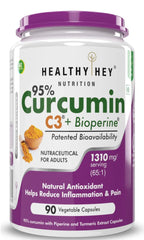 HealthyHey Nutrition Curcumin with Bioperine 1310mg (Ultra Pure) | 90 Vegetable Capsules with Piperine