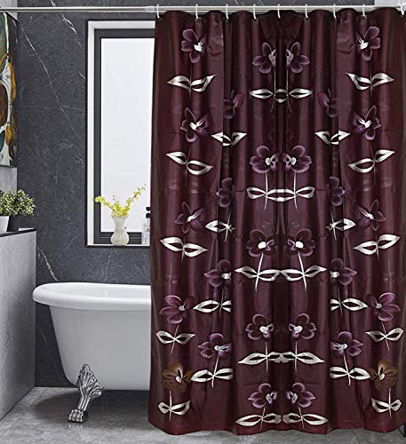 Kuber Industries KUBMART02996 Leaf Design PVC Shower Curtain with 8 Hook (Wine, 54 Inches x 84 Inches)