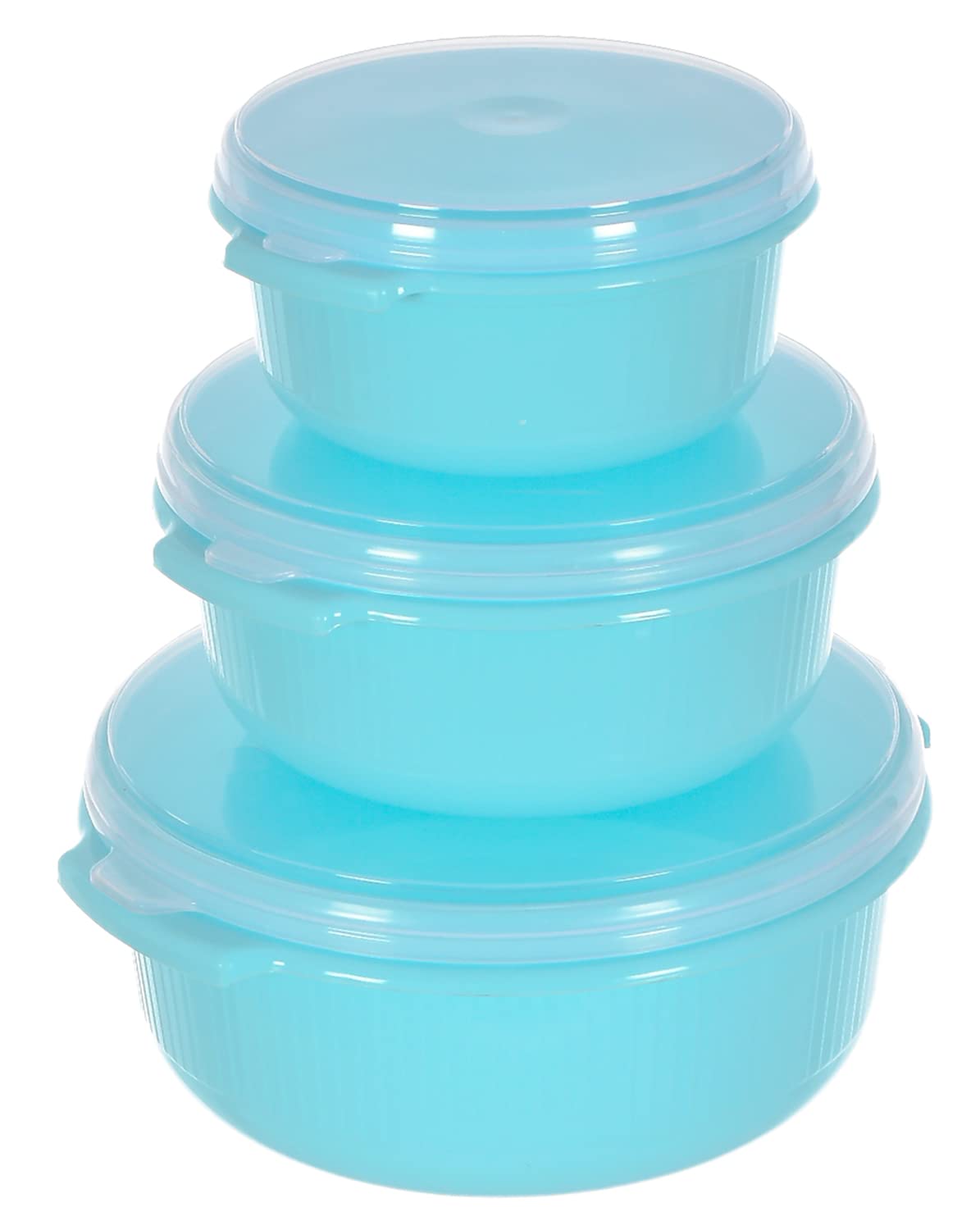 Heart Home Food Grade, Microwave & Freezer Safe Plastic Bowls, Food Storage Container Set with Lid, Set of 3 (3200ml, 1800ml, 1000ml) (Blue)-46KHH0146