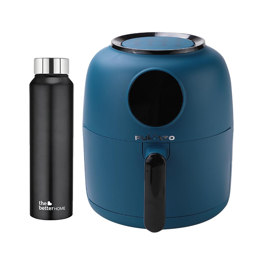 The Better Home FUMATO Aerochef Air fryer With Digital Touchscreen Panel 4.5L Blue & Stainless Steel Water Bottle 1 Litre Black