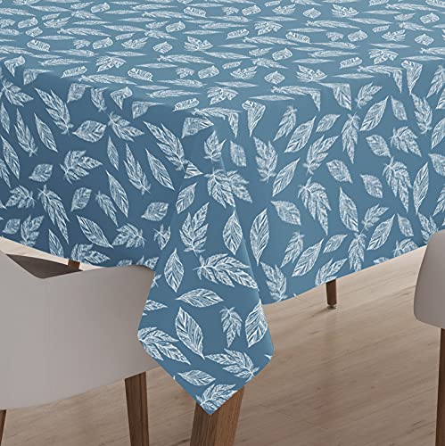 Encasa Homes Printed Cotton Table Cloth 7.5 ft Rectangular for 6 to 8 Seater Dining Table of Size 142x230 cm, Machine Washable, Durable for Home, Restaurant, Banquet - Big Leaves Blue