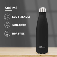 The Better Home Stainless Steel Insulated Water Bottle 500ml | Thermos Flask 500ml | Hot and Cold Steel Water Bottle 500ml (Black)