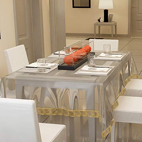 Kuber Industries Dining Table Cover 6 Seater|Table Cloth|Table Cover for Home, Restaurant|(Transparent Golden)