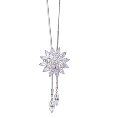 Yellow Chimes Long Chain Necklace for Women Diamond Sparkling Crystal Flower Long Chain Pendant Necklace for Women and Girls.