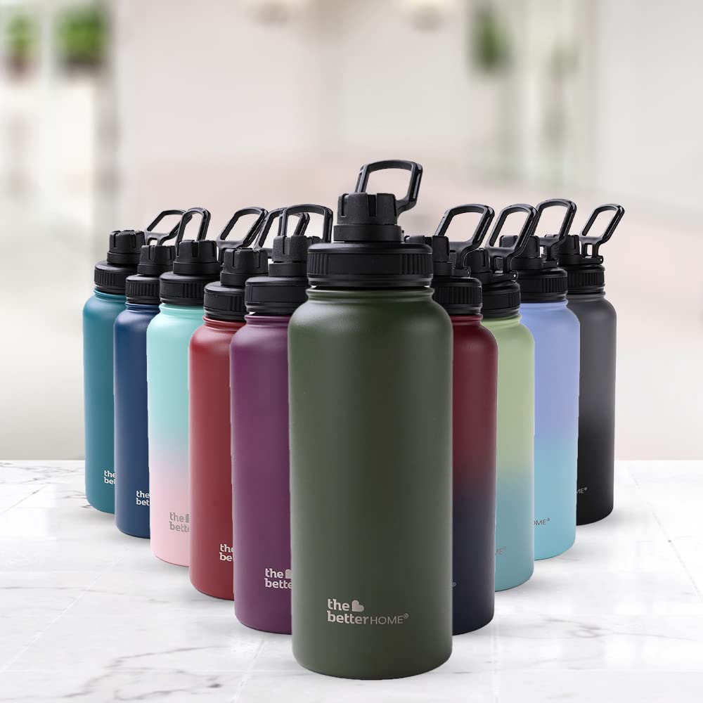 The Better Home Insulated Water Bottle 1 Litre | Double Wall Hot and Cold Water for Home, Gym, Office | Easy to Carry & Store | Insulated Stainless Steel Bottle (Pack of 1, Army Green)