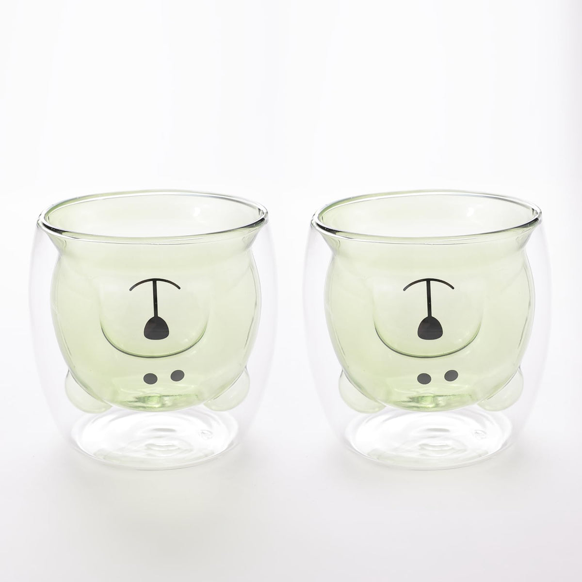 UMAI Cute Teddy Bear Glass Mug Set of 2 I Double Walled Borosilicate 250ml I Transparent I Microwave Safe I Scratch Proof I Coffee Mugs for Couples I Green I Gift for Friends, Family and Loved Ones