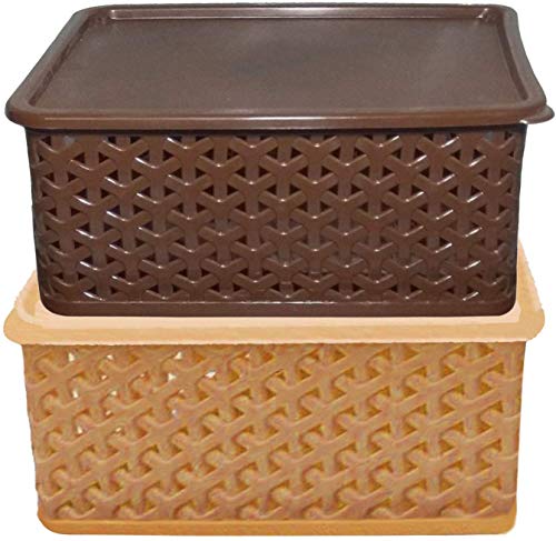 Kuber Industries Plastic 2 Pieces Medium Size Multipurpose Solitaire Storage Basket with Lid (Multi) -CTLTC10889