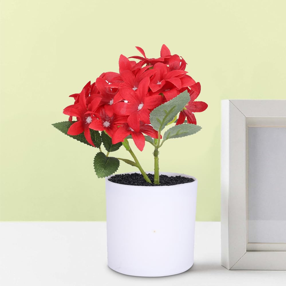 Kuber Industries Artificial Plants for Home D?cor|Natural Looking Indoor Fake Plants with Pot|Artificial Flowers for Decoration (Red)