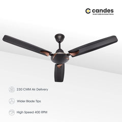 Candes Lynx High Speed Anti-dust Decorative 5 Star Rated Ceiling Fan 2 Yrs Warranty (1200MM, Coffee Brown)