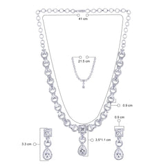 Yellow Chimes Women's Traditional White American Diamond Jewellery Rhodium Plated AD Necklace Set