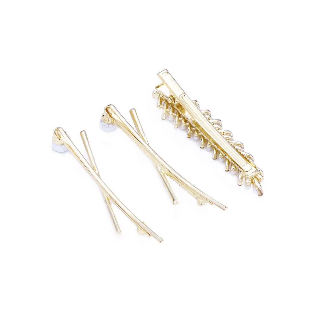 Yellow Chimes 3pcs Elegant Hairpin Allegator Pin White Pearl Bobby Pins Crystal Jewelry Bridal Wedding Decorative Hair Pins Clips Hair Accessories Ornaments for Women Girls