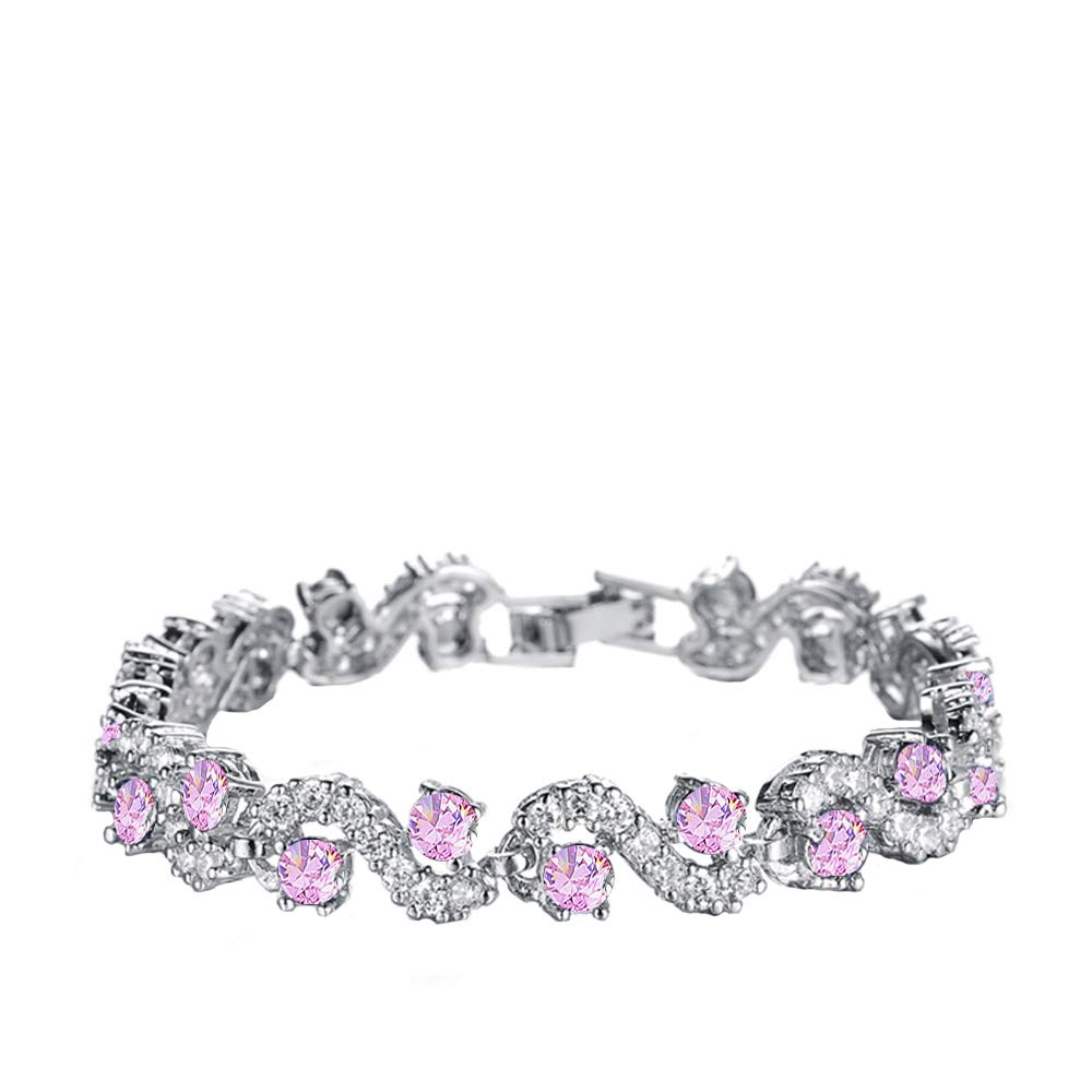 Rich Royal Pink Crystal CZ Designer Bracelet for Women by YELLOW CHIMES (Pink)