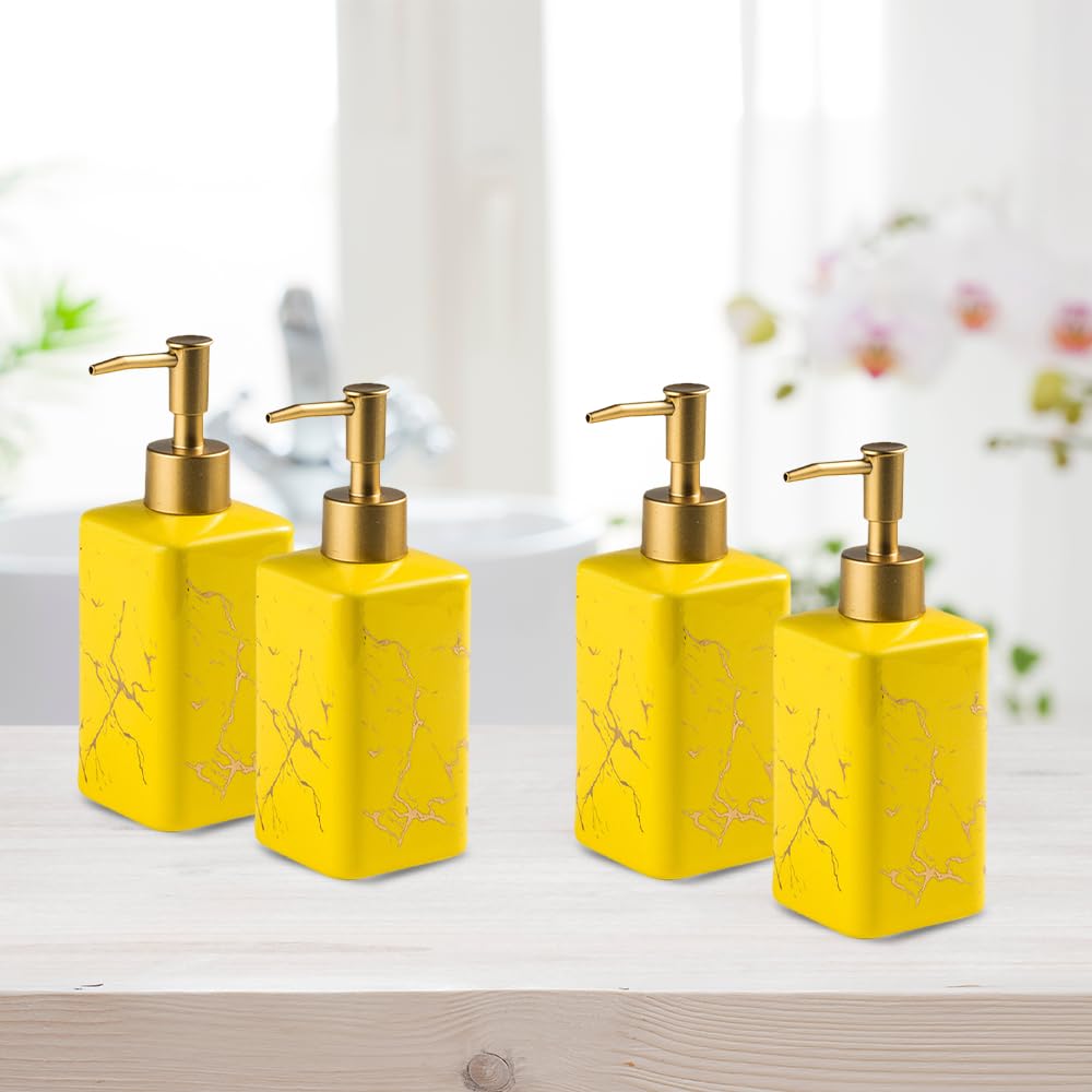 The Better Home 320ml Dispenser Bottle - Yellow (Set of 4)| Ceramic Liquid Dispenser for Kitchen, Wash-Basin, and Bathroom | Ideal for Shampoo, Hand Wash, Sanitizer, Lotion, and More