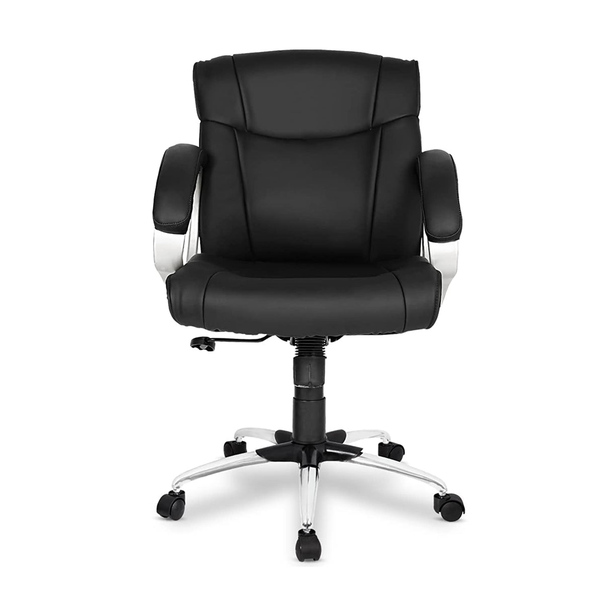 SAVYA HOME® Columbas PU Leather Executive Ergonomic Office Chair|Upholstered and Long armrest Provides Better Comfort|Tilt Feature|HIgh Back|Quilted (Black, Qty-1, PU Leather)