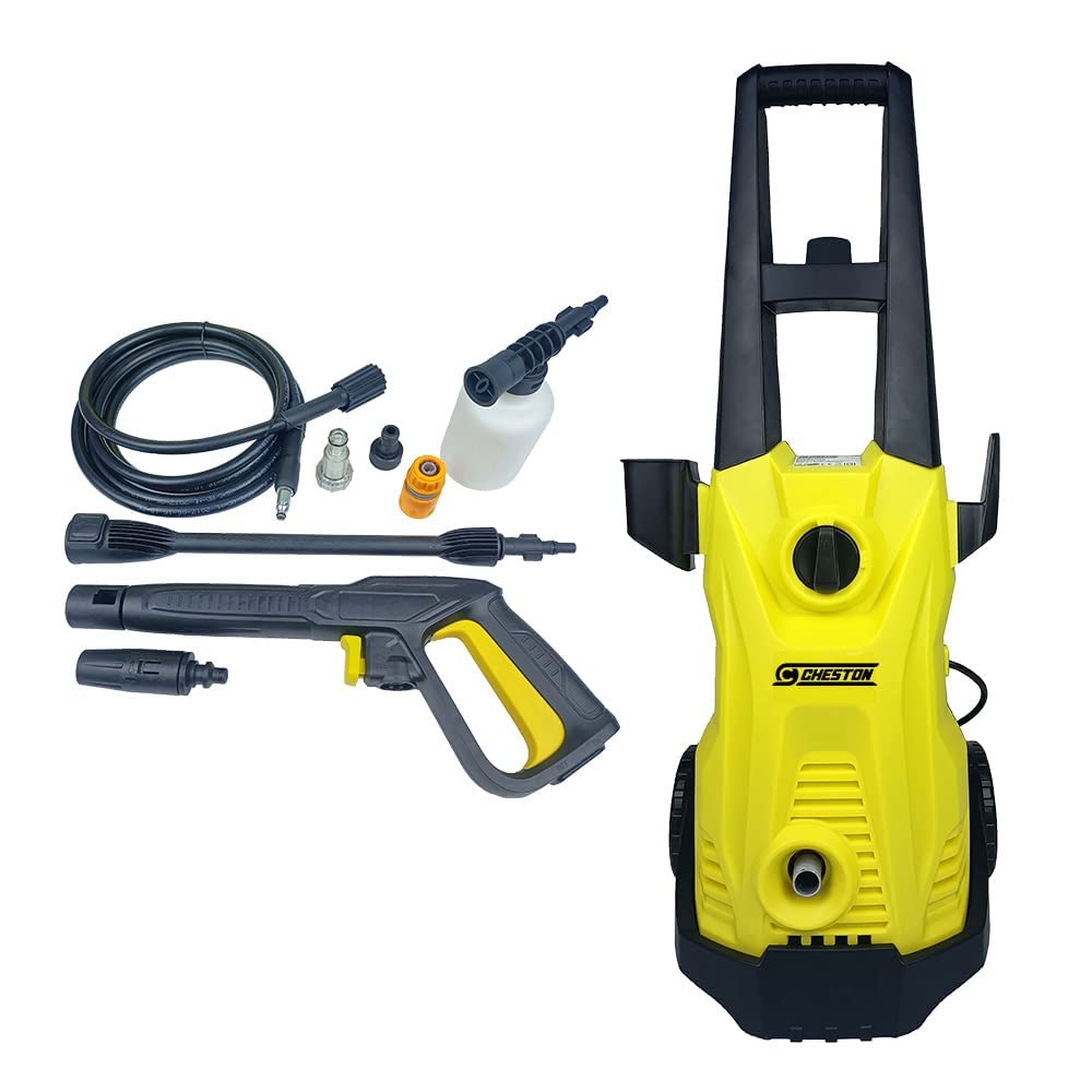 Cheston Portable High Pressure Washer 1500W 120 Bar for Car, Household, Fences, Patios, Garden Cleaning, Electric Power Water Pump 220-240V with Hose Pipe, Multi Purpose Cleaner (Yellow)