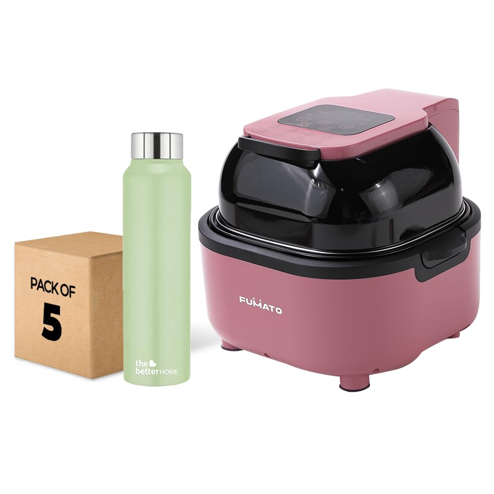 The Better Home FUMATO Aerochef Pro Air fryer With Digital Screen Panel 6.8L Pink & Stainless Steel Water Bottle 1 Litre Pack of 5 Green