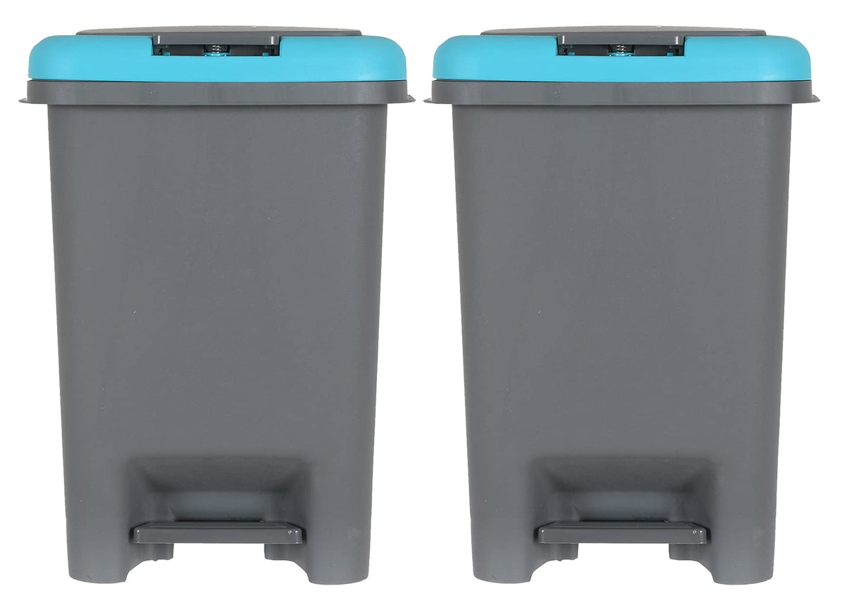 Kuber Industries Portable 6.5 Ltr Plastic Push And Pedal Dustbin With Lid Garbage Bins for Home Office,Set of 2 (Grey & Blue)