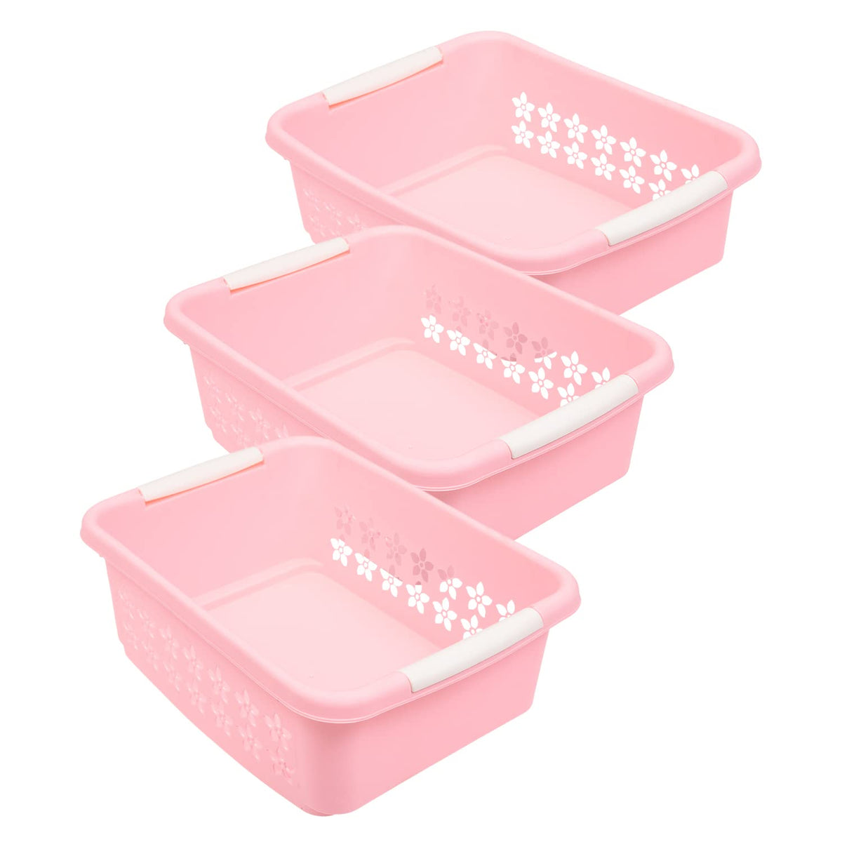 Kuber Industries Multipurpose Rectangle Shape Plastic Storage Basket for Kitchen, Fruit Basket, Office Table, Storage Organizer Large Pack of 3 (Pink)