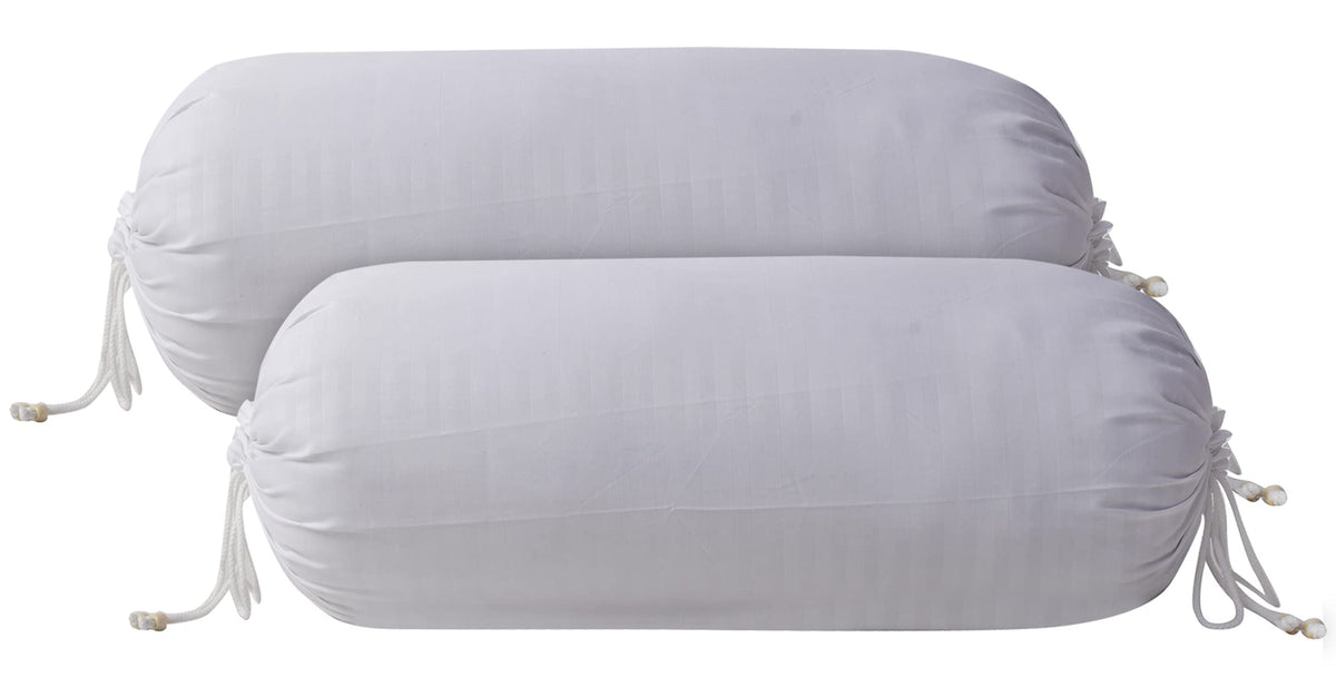 Kuber Industries Linning Design Cotton Bolster Cover- Set of 2, 16"x32" (White)-44KM0165