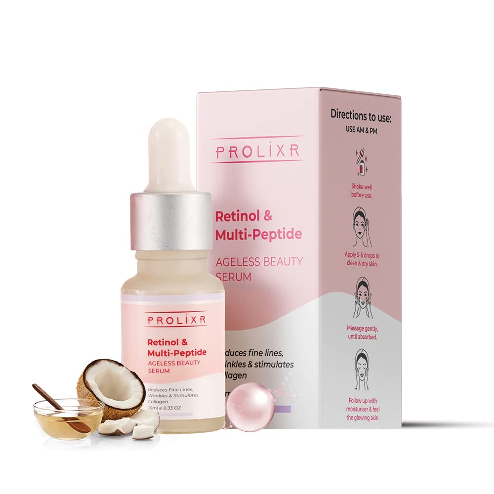 Prolixr Retinol and multi peptide anti-ageing face serum - for younger looking & spotless skin - reduces fine lines & wrinkles - all skin types - 10 ml- travel friendly- mini