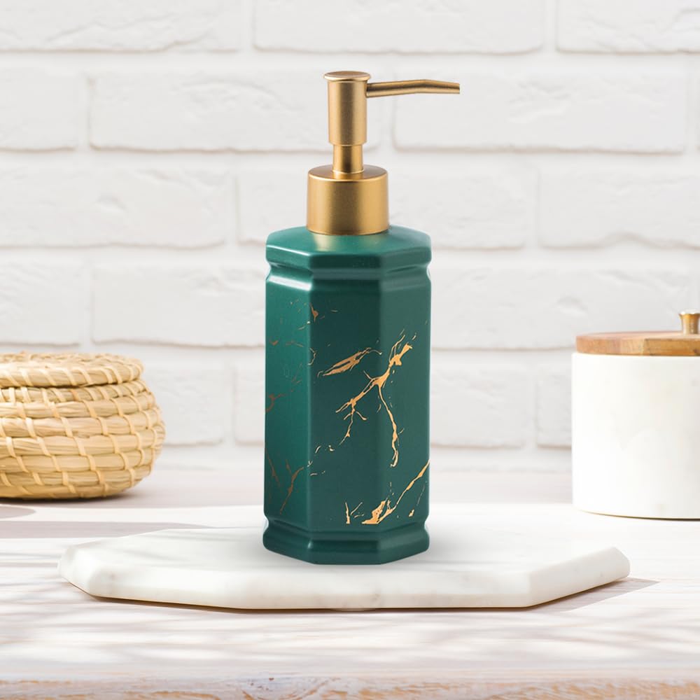 The Better Home 350ml Dispenser Bottle - Green | Ceramic Liquid Dispenser for Kitchen, Wash-Basin, and Bathroom | Ideal for Shampoo, Hand Wash, Sanitizer, Lotion, and More