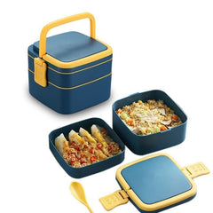 Homestic Lunch Box|Unbreakable Plastic 2 Squre Containers Tiffin with Handle|Durable Lunch Box with (1000 ML)