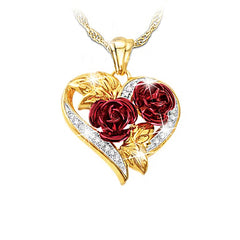 Yellow Chimes Fashion Gold Plated Rose Flower Crystal Heart Design Pendant for Women and Girls, Medium