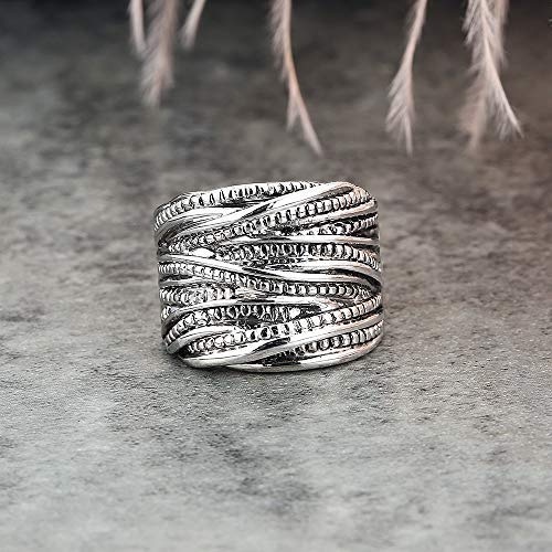 Yellow Chimes Intertwined Crossover Statement Fashion Band Silver Plated Ring for Women and Girls