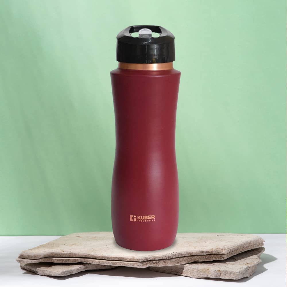 Homestic Copper Water Bottle with Sipper | BPA Free & Non-Toxic | Leakproof, Durable & Lightweight | With Added Health Benefits of Copper | Ergonomic Design & Easy to Clean | Maroon | Maroon