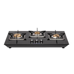 Surya Flame Apollo Square Hob Top | Manual Glass Stove with Spill Proof Desing & Jumbo Burner | 2 Years Complete Doorstep Warranty - Black (3 Burner, 2)