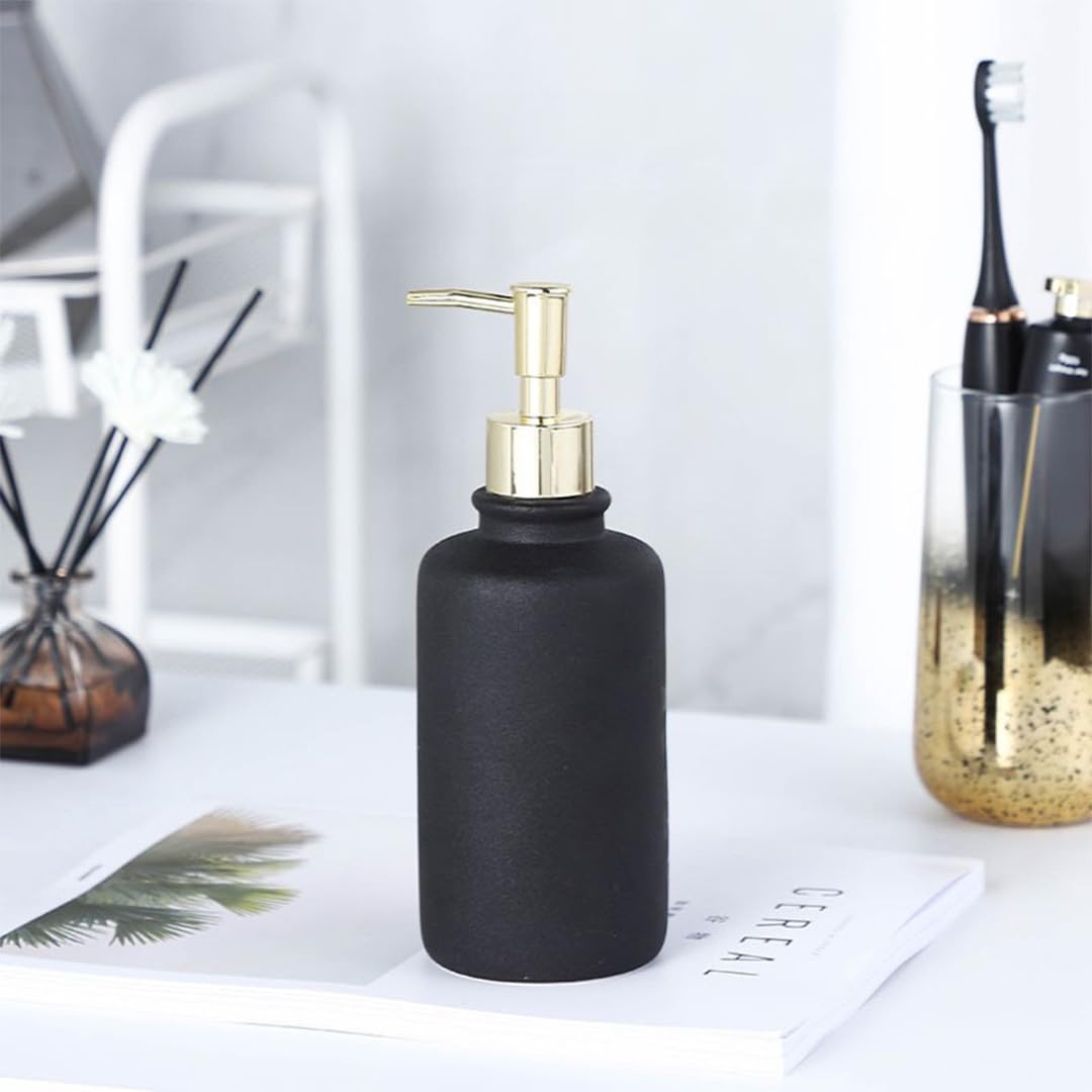 UMAI Ceramic Soap Dispenser for Bathroom | Liquid Soap Dispenser for Kitchen & Wash Basin - 400ml (Black)