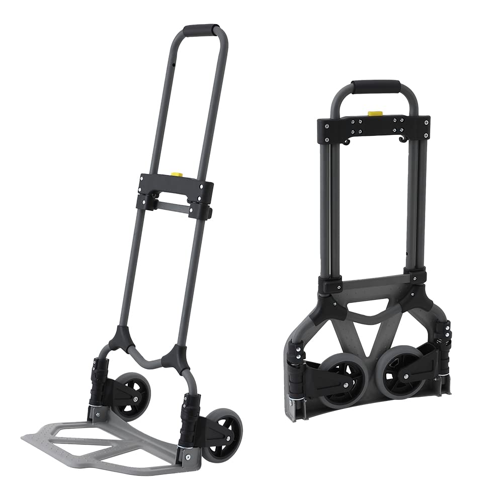 Cheston Folding Steel Hand Truck with Wheels I 65 kg Capacity I Telescopic Handle and Bungee Cord I Collapsible/Portable 2 Wheel Dolly Trolley Cart with TPR Hand Grip I (Open Size 40 x 42 x 100 cm)