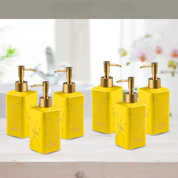 The Better Home 320ml Dispenser Bottle - Yellow (Set of 6)| Ceramic Liquid Dispenser for Kitchen, Wash-Basin, and Bathroom | Ideal for Shampoo, Hand Wash, Sanitizer, Lotion, and More