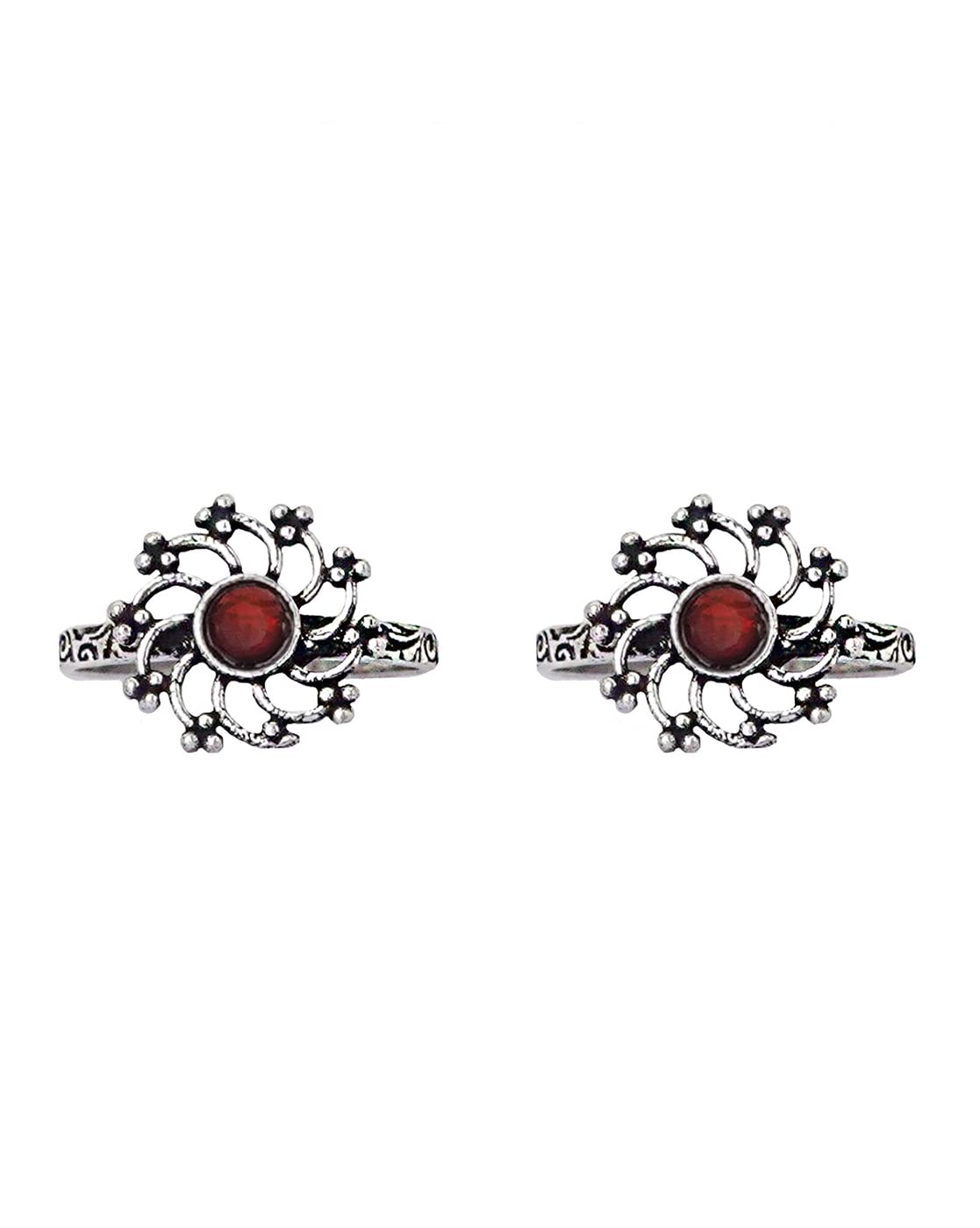 TEEJH Dhrishya Red Stone Silver Oxidised Rings for Women