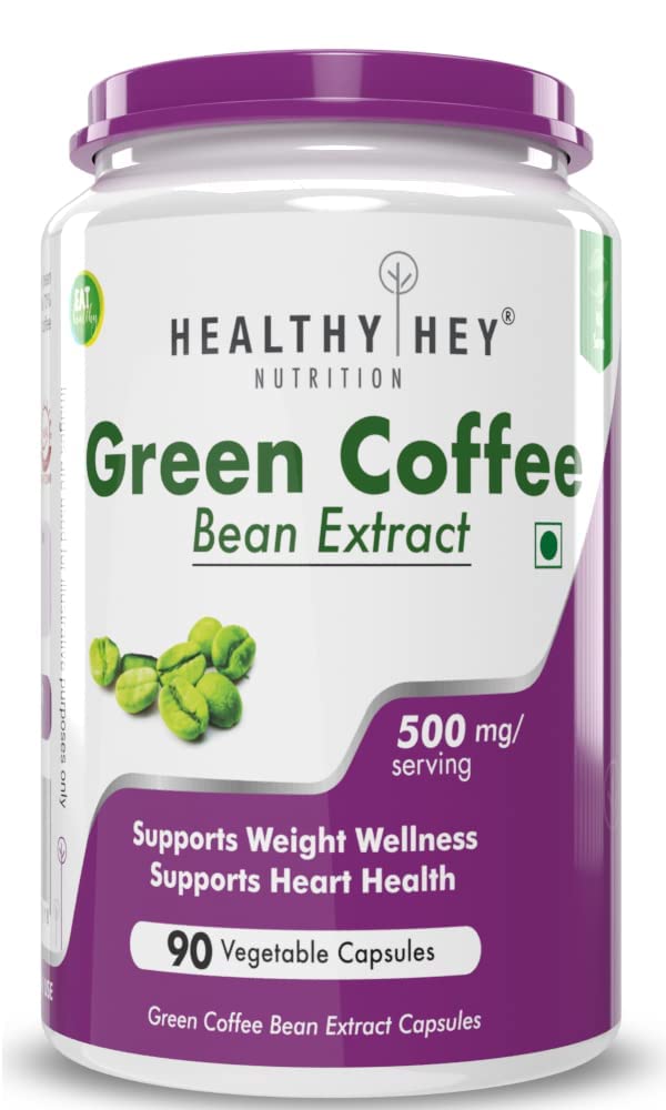 HealthyHey Green Coffee Bean Extract 100% Pure with Antioxidants- 50% Chlorogenic Acid, Non-GMO,90 Count - Pack of 1