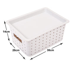 Kuber Industries BPA Free Attractive Design Multipurpose Small Trendy Storage Basket With Lid|Material-Plastic|Color-Gray|Pack of 2